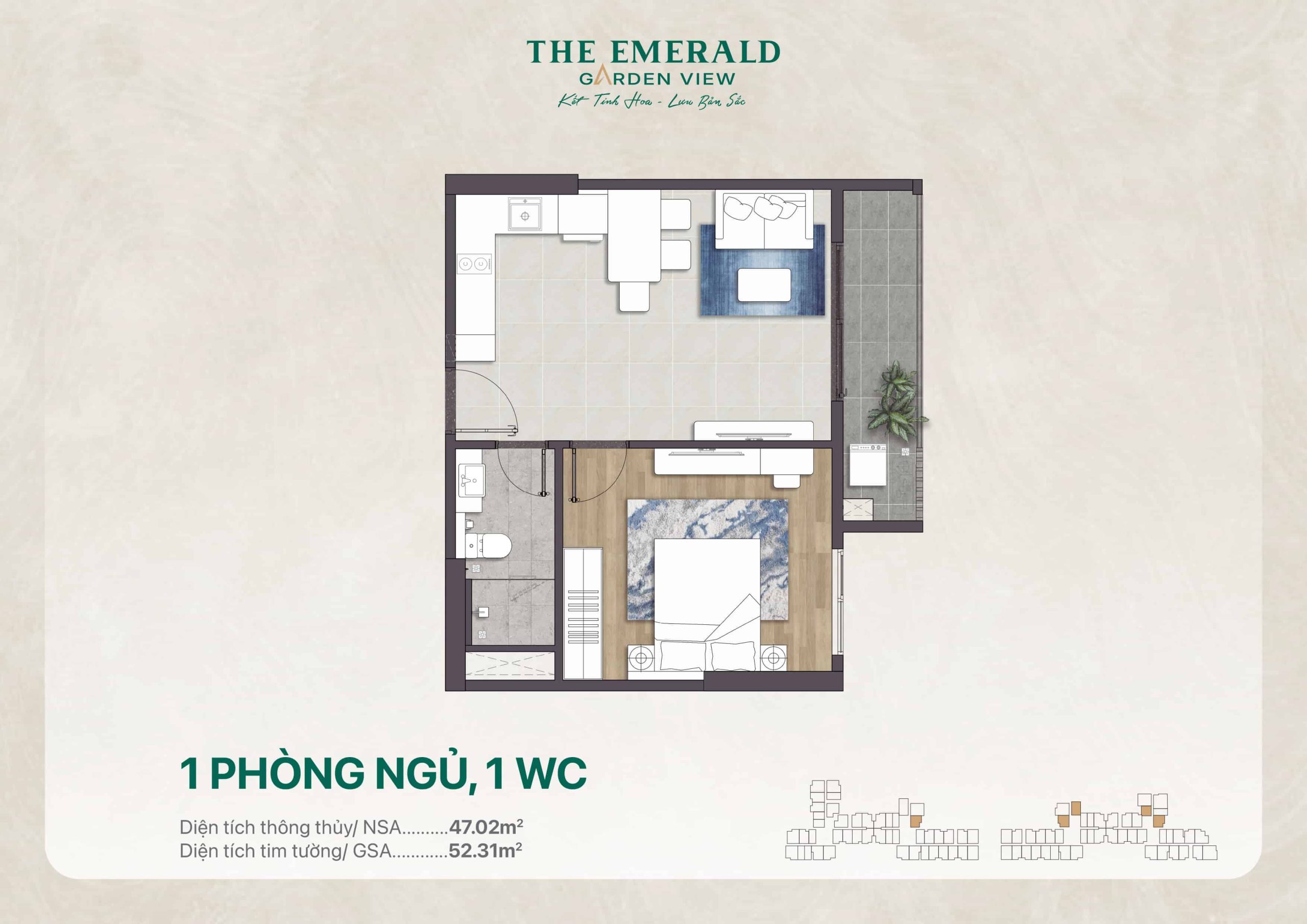 Layout Căn Hộ 01pn điển Hình ở The Emerald Garden View