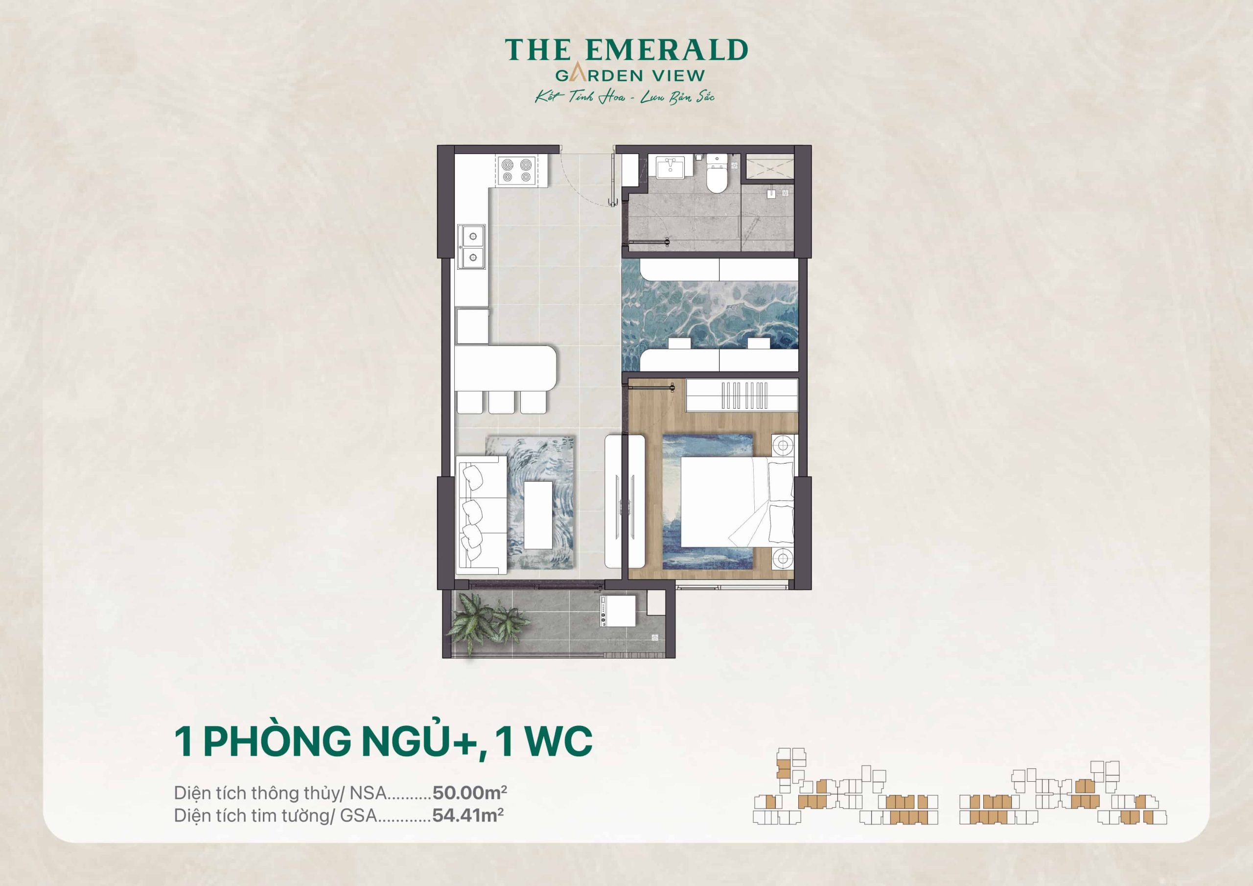 Layout Căn Hộ 01pn+ điển Hình ở The Emerald Garden View