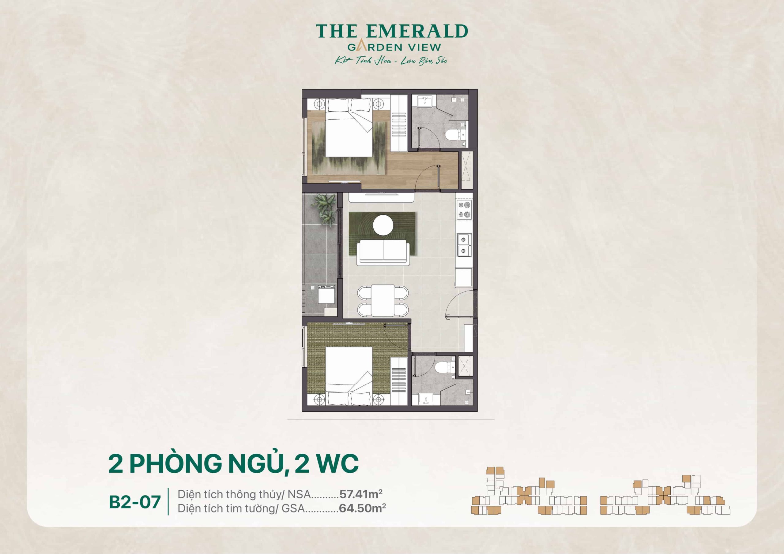 Layout Căn Hộ 02pn 02wc B2-07 ở The Emerald Garden View